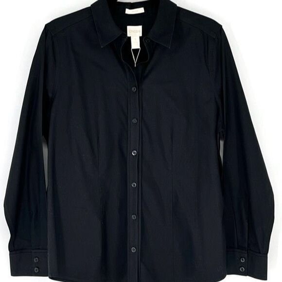 NWT CHICO’S Sloane Black Button Down Shirt Sz 1 (M/8) Effortless No-Iron Cotton - Picture 3 of 16